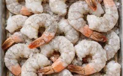 Put a bag of frozen raw shrimp onto a sheet pan and 2 simple additions to get a spring dinner so mouthwatering your friends will be begging for the re