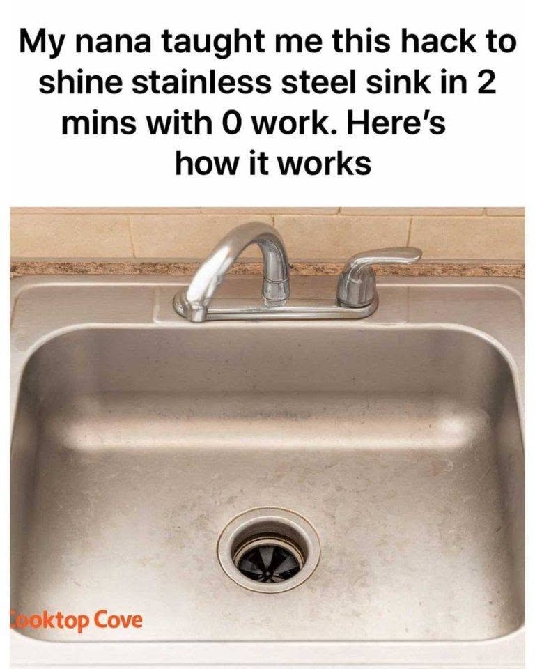 My nana taught me this hack to shine stainless steel sink in 2 mins with 0 work. Here’s how it works